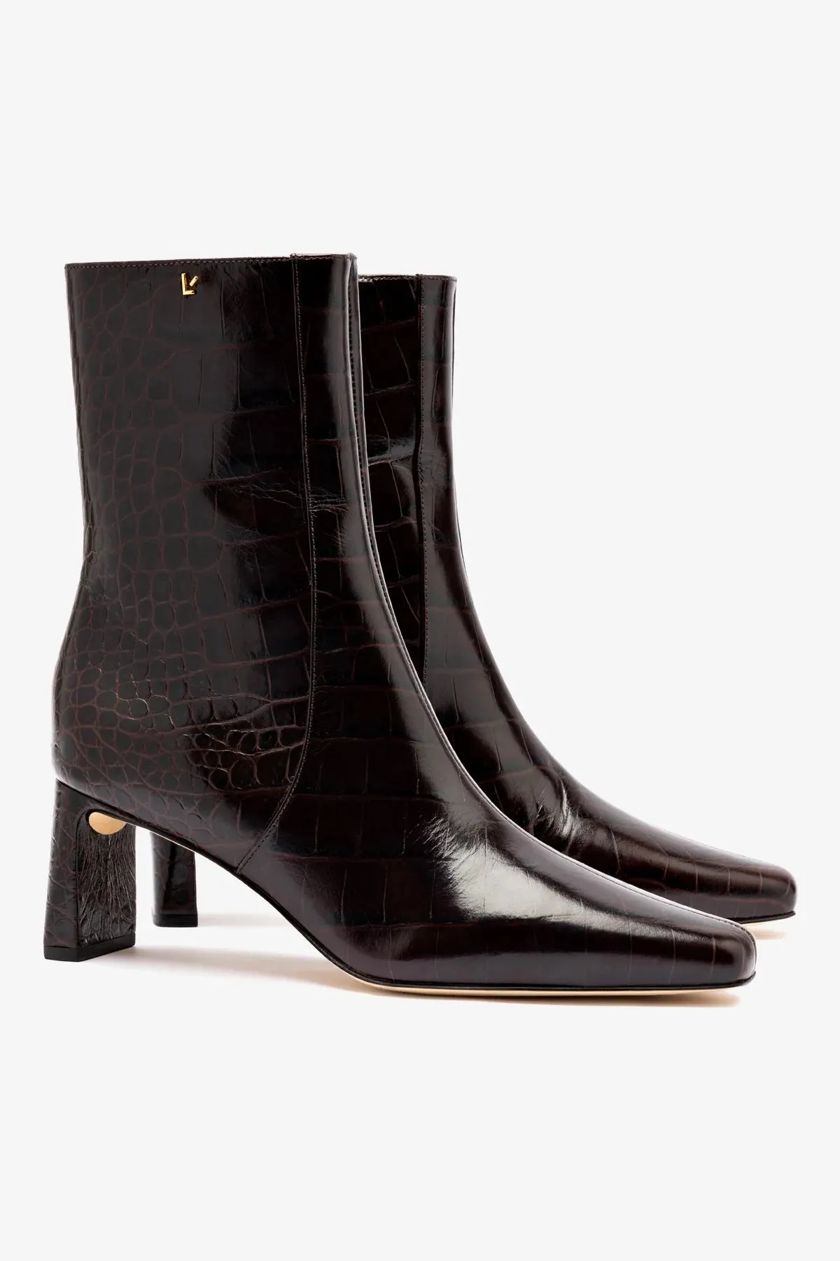 Alexis Bootie In Dark Croco Embroided Leather