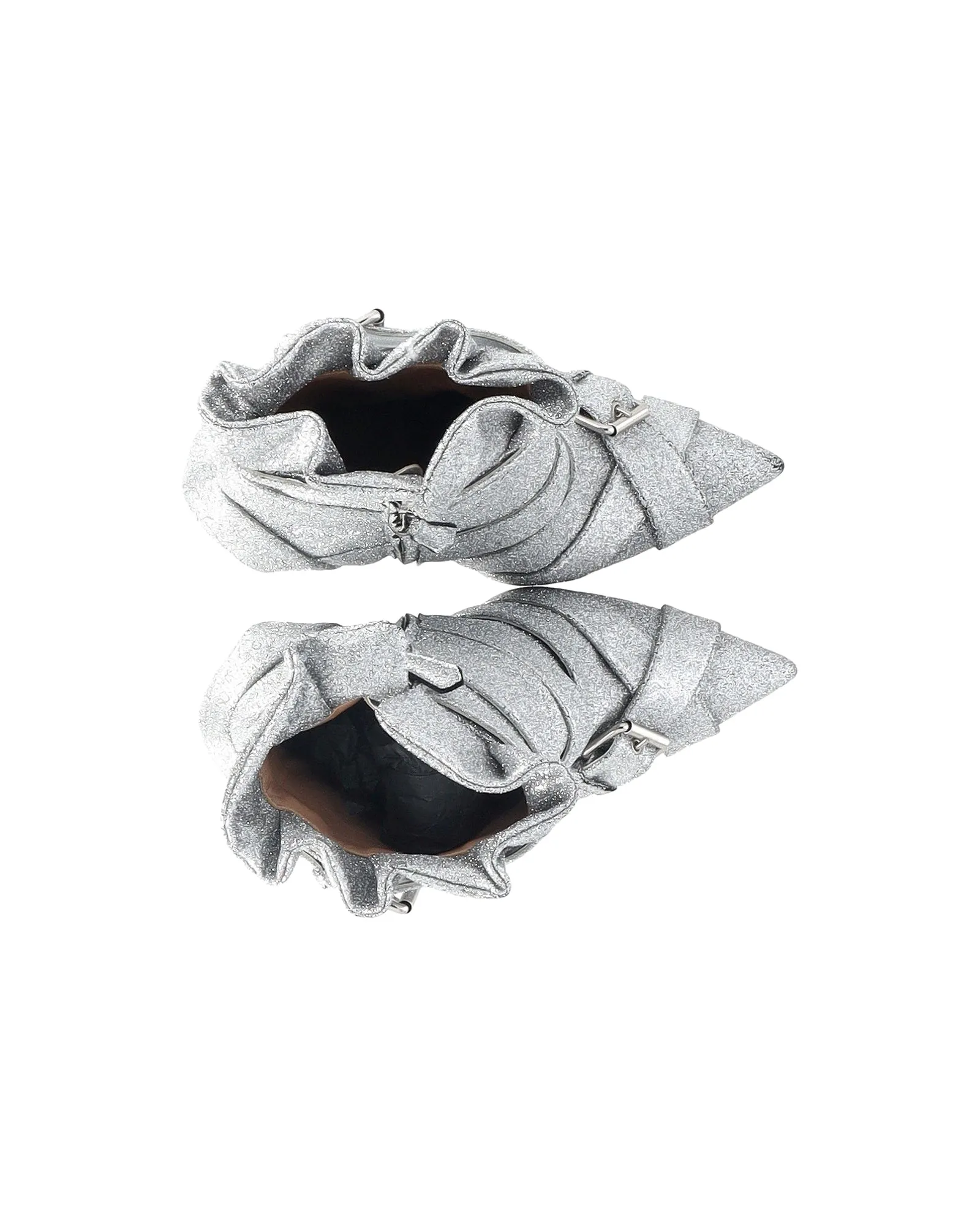 Aquazzura Glitter Buckled Heeled Ankle Boots in Silver Canvas