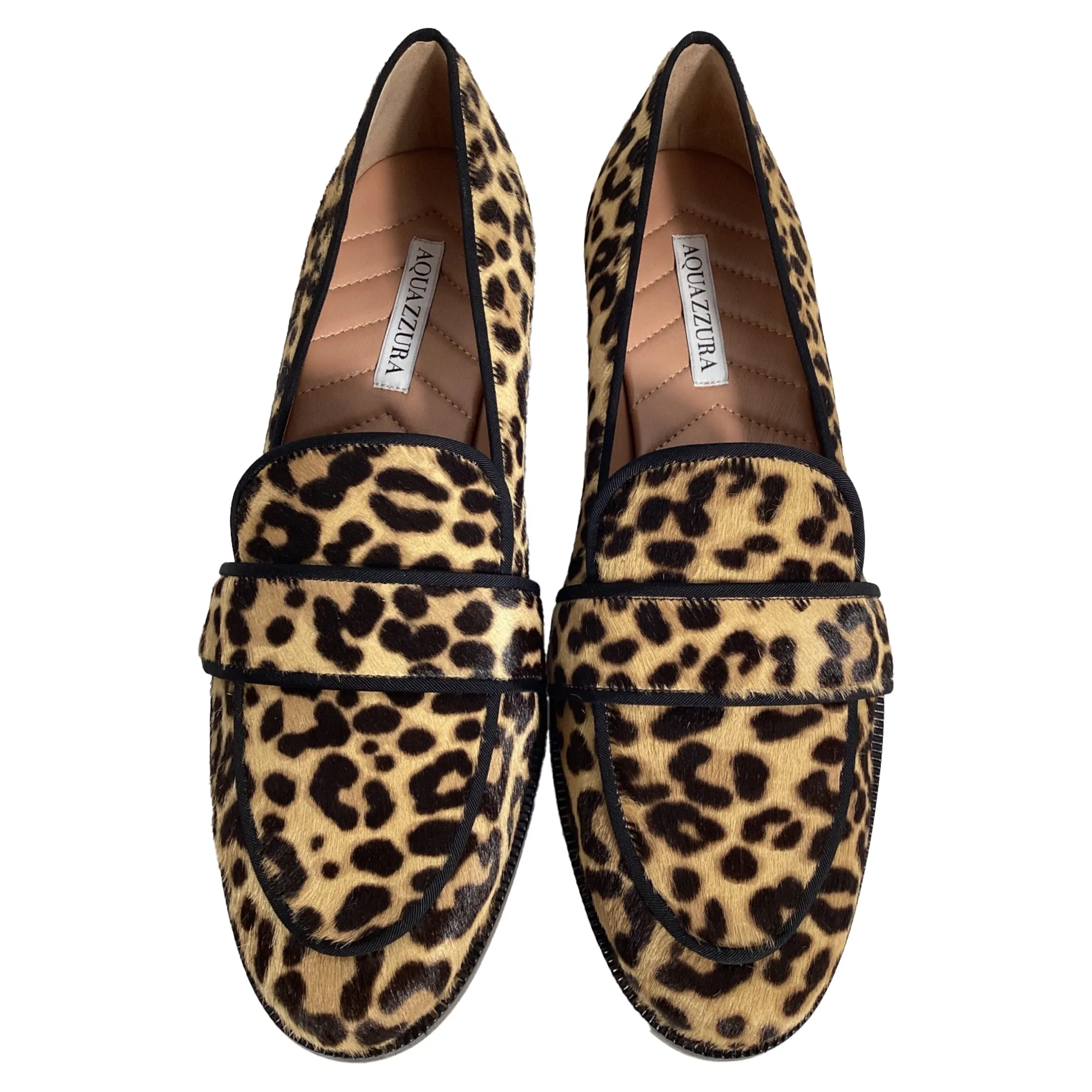 Aquazzura Martin Grosgrain-Trimmed Loafers in Animal Print Ponyhair