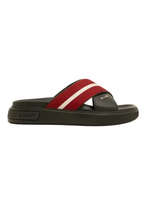 Bally Jake 6300473 Men's Black/Red Calf Plain Leather Sandals