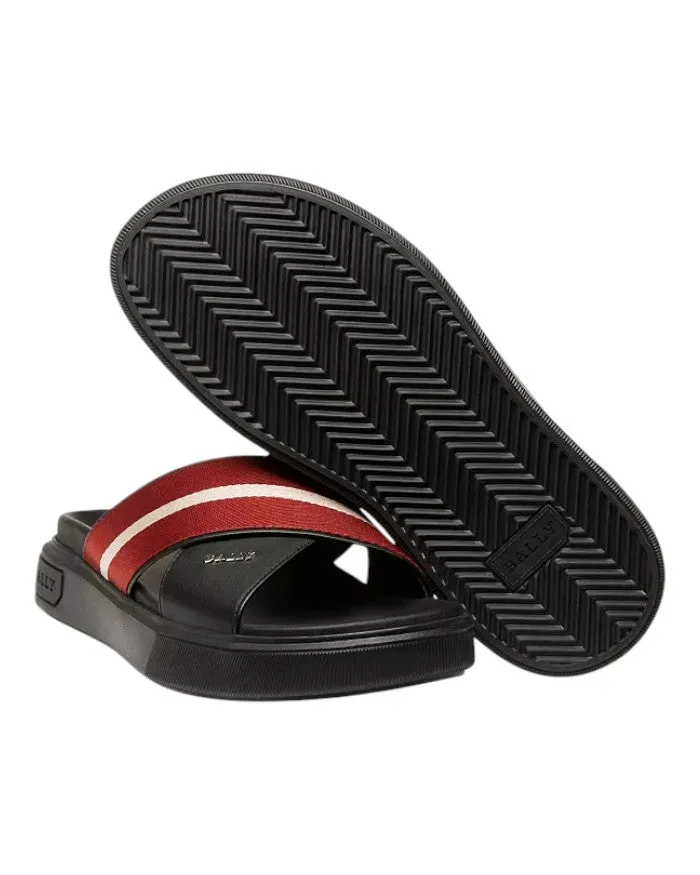 Bally Jake 6300473 Men's Black/Red Calf Plain Leather Sandals