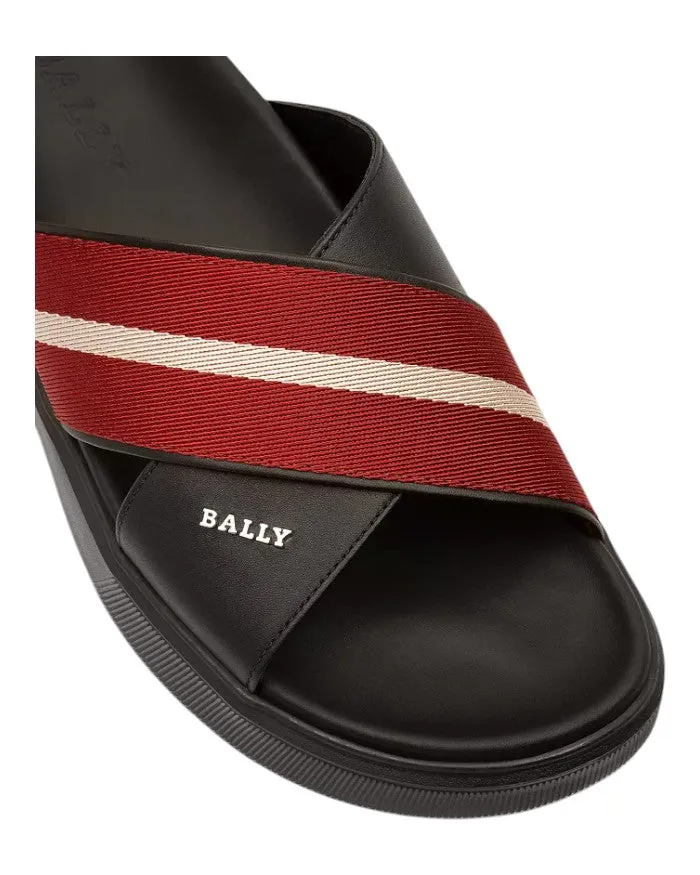 Bally Jake 6300473 Men's Black/Red Calf Plain Leather Sandals