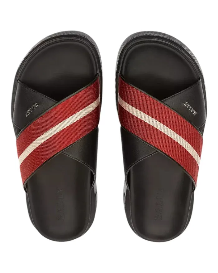 Bally Jake 6300473 Men's Black/Red Calf Plain Leather Sandals