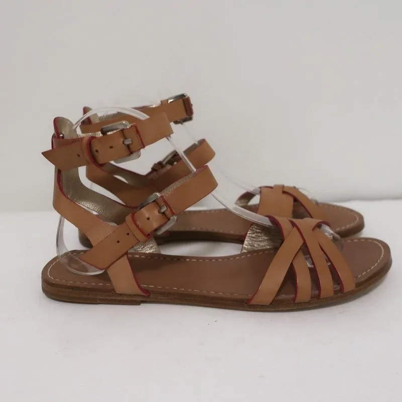 Belle by Sigerson Morrison Sandals Tan Leather Size 9 Double Ankle Strap Flats