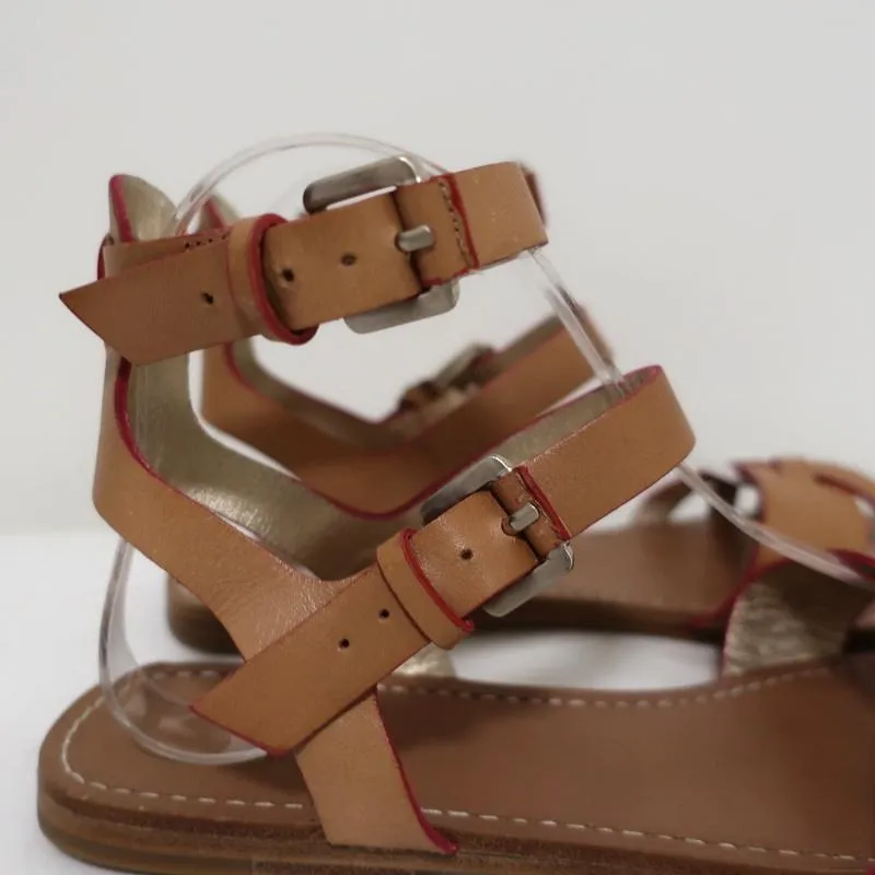 Belle by Sigerson Morrison Sandals Tan Leather Size 9 Double Ankle Strap Flats