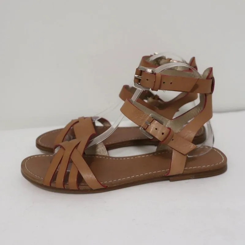 Belle by Sigerson Morrison Sandals Tan Leather Size 9 Double Ankle Strap Flats