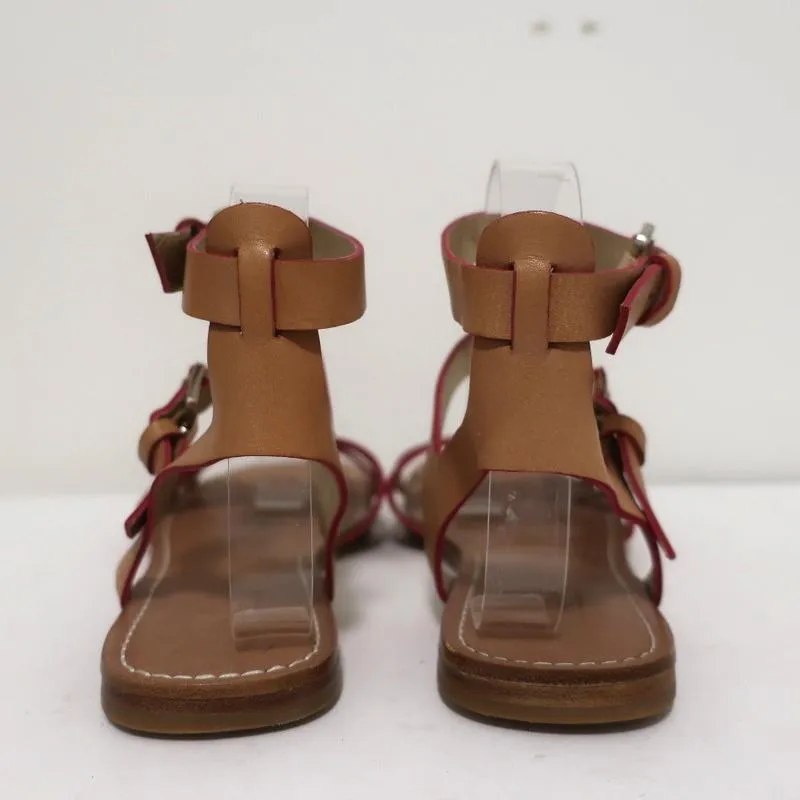 Belle by Sigerson Morrison Sandals Tan Leather Size 9 Double Ankle Strap Flats