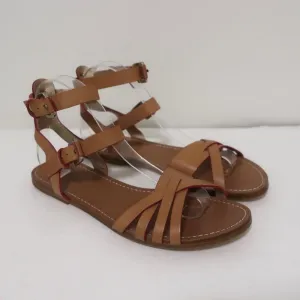 Belle by Sigerson Morrison Sandals Tan Leather Size 9 Double Ankle Strap Flats