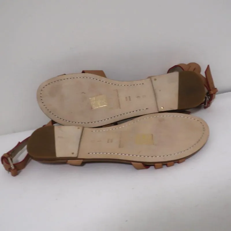 Belle by Sigerson Morrison Sandals Tan Leather Size 9 Double Ankle Strap Flats