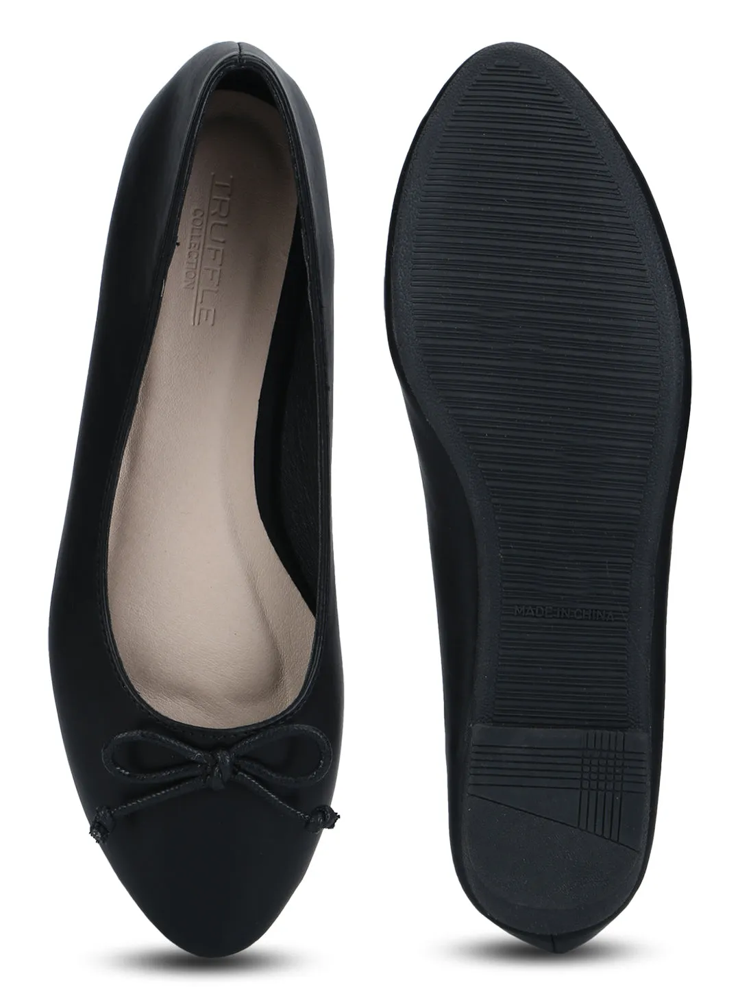 Black PU Thin Bow Belly Flats