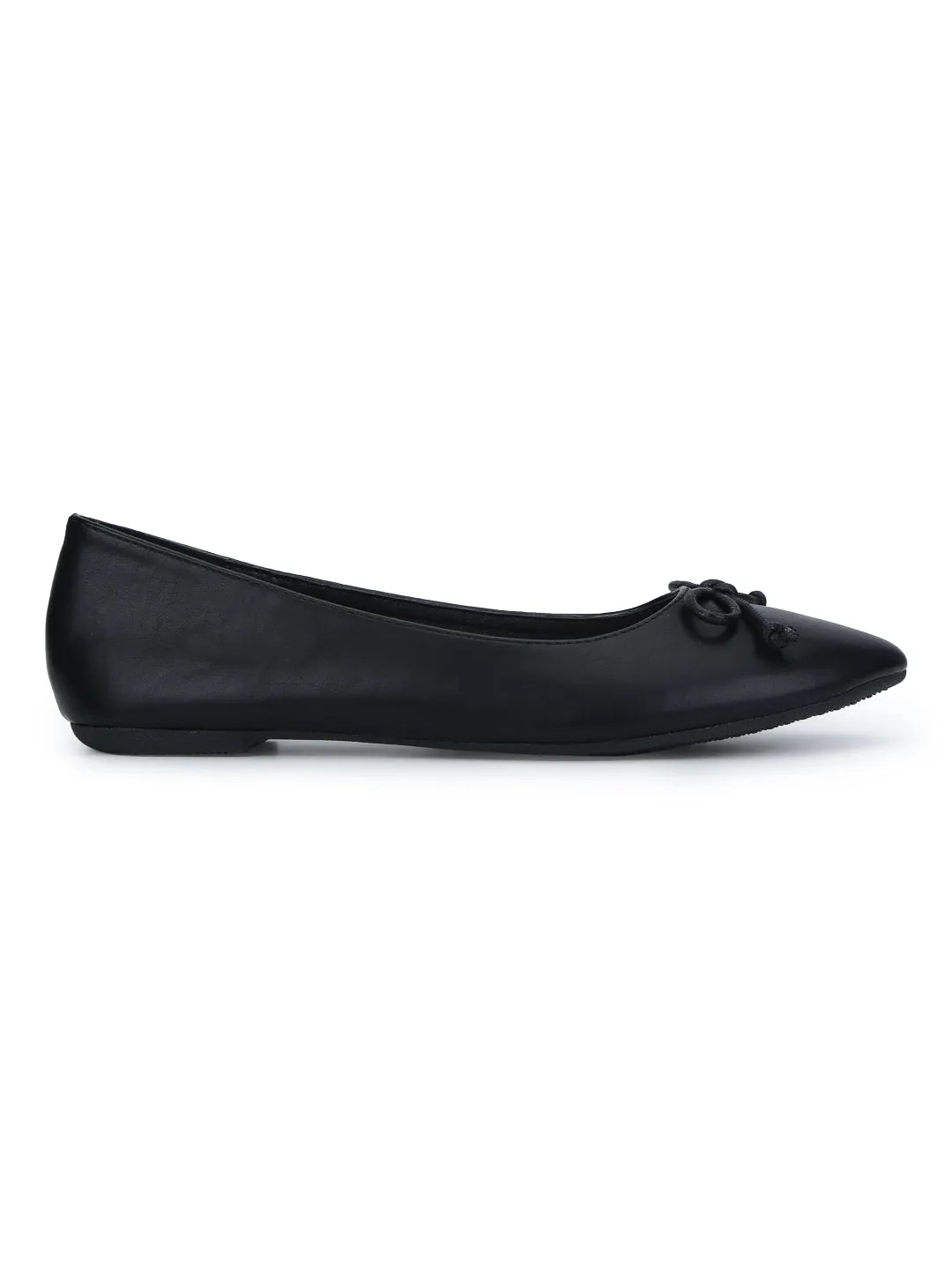 Black PU Thin Bow Belly Flats