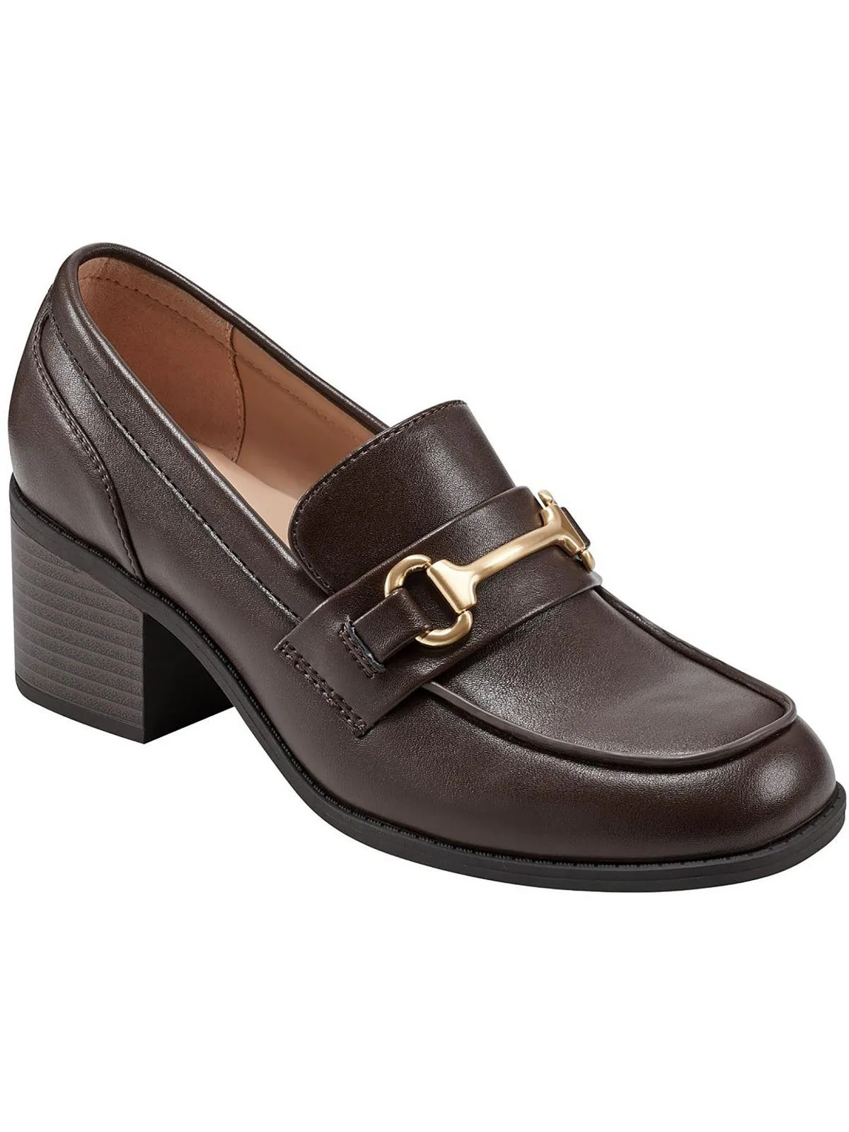 bnMAYBLE3 Womens Leather Block Heel Loafer Heels