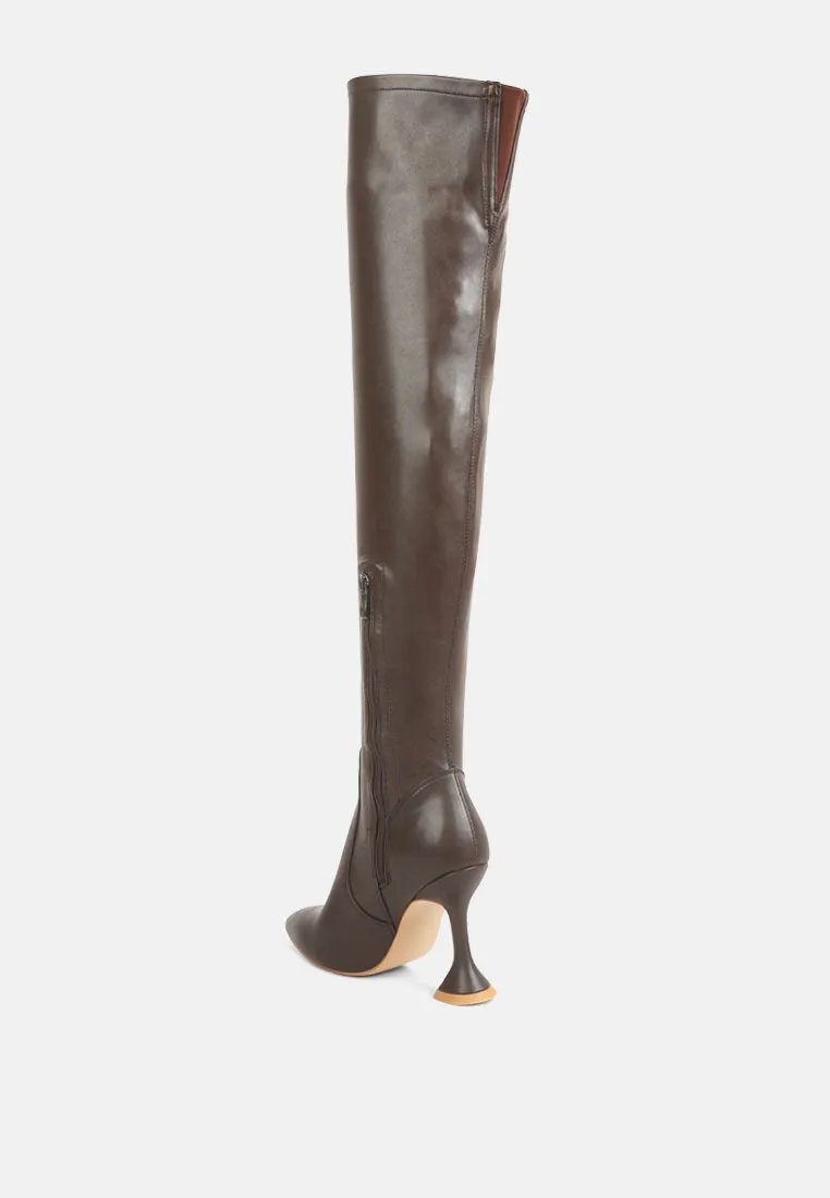brandy faux leather over the knee high heeled boots