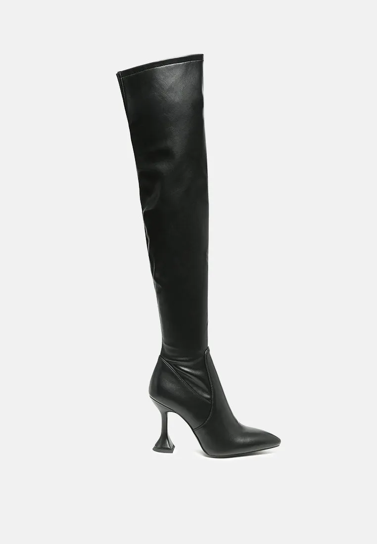 brandy faux leather over the knee high heeled boots