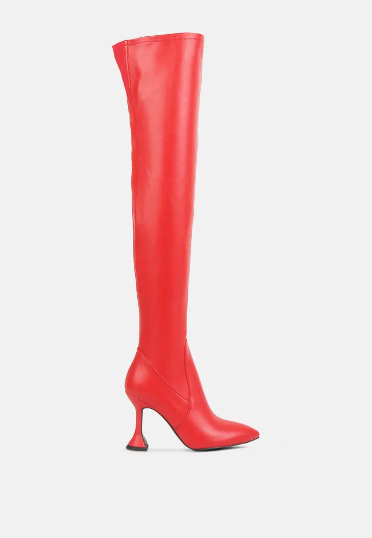 brandy faux leather over the knee high heeled boots