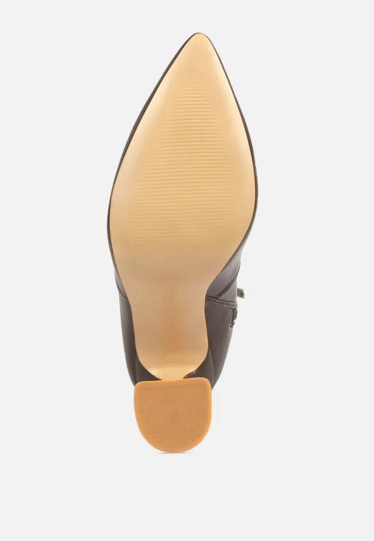 brandy faux leather over the knee high heeled boots