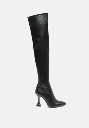 brandy faux leather over the knee high heeled boots