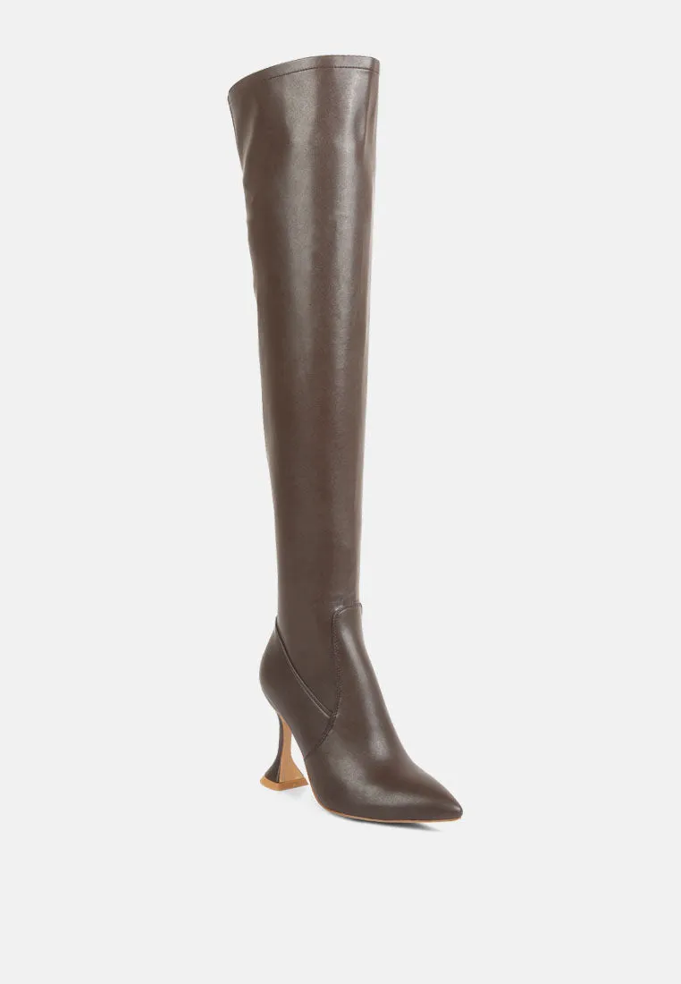 brandy faux leather over the knee high heeled boots