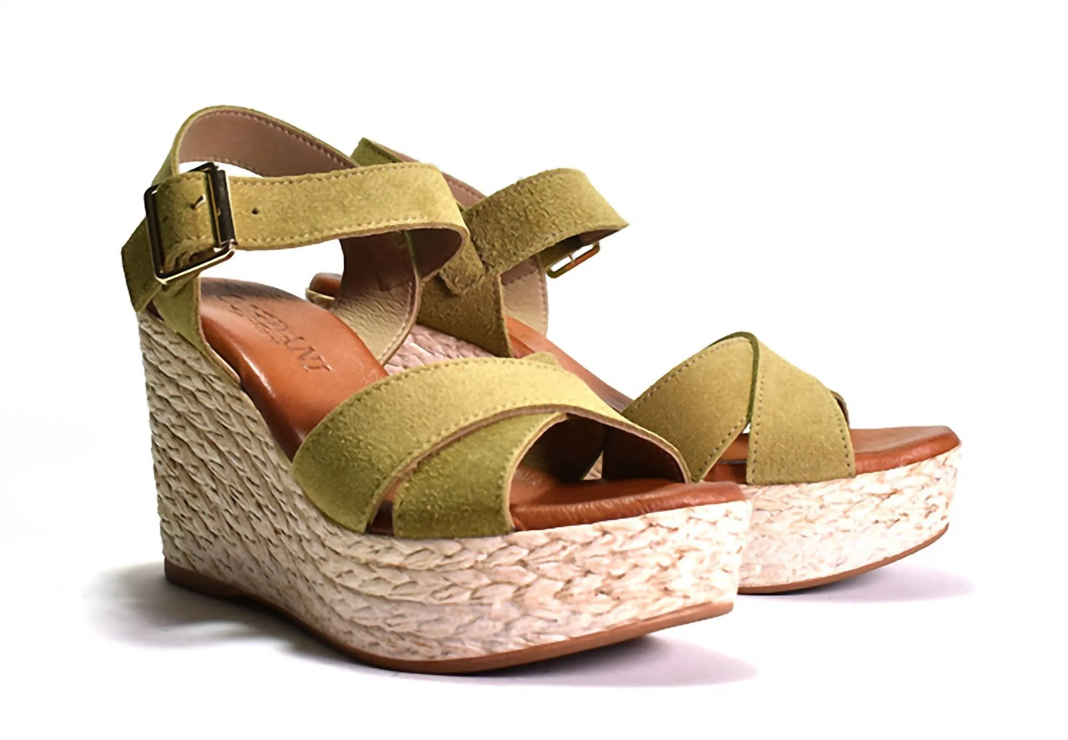 Brittany Wedge Sandal In Khaki Suede
