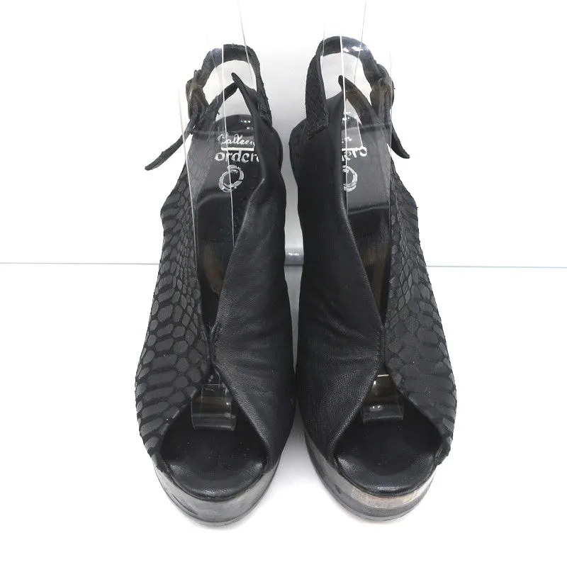 Calleen Cordero Platform Wedge Sandals Felipa Black Snake-Print Leather Size 6
