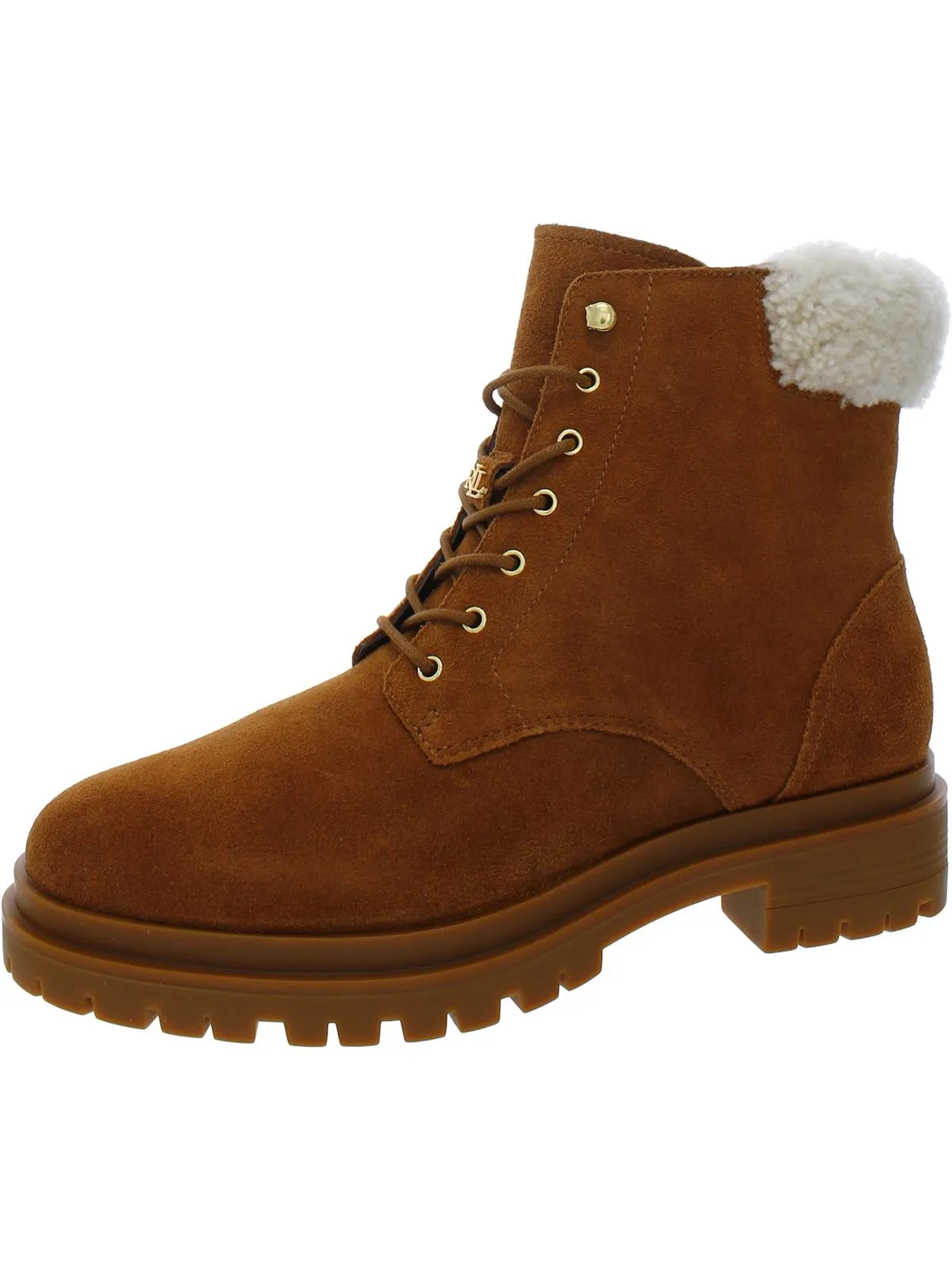 Carlee Womens Suede Shearling Combat & Lace-up Boots
