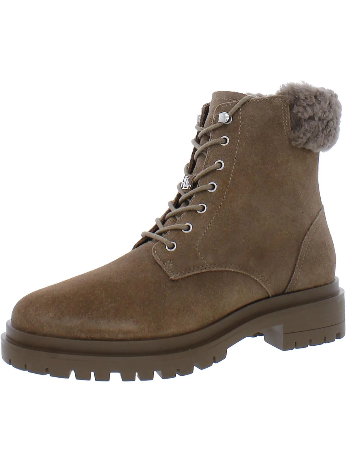 Carlee Womens Suede Shearling Combat & Lace-up Boots