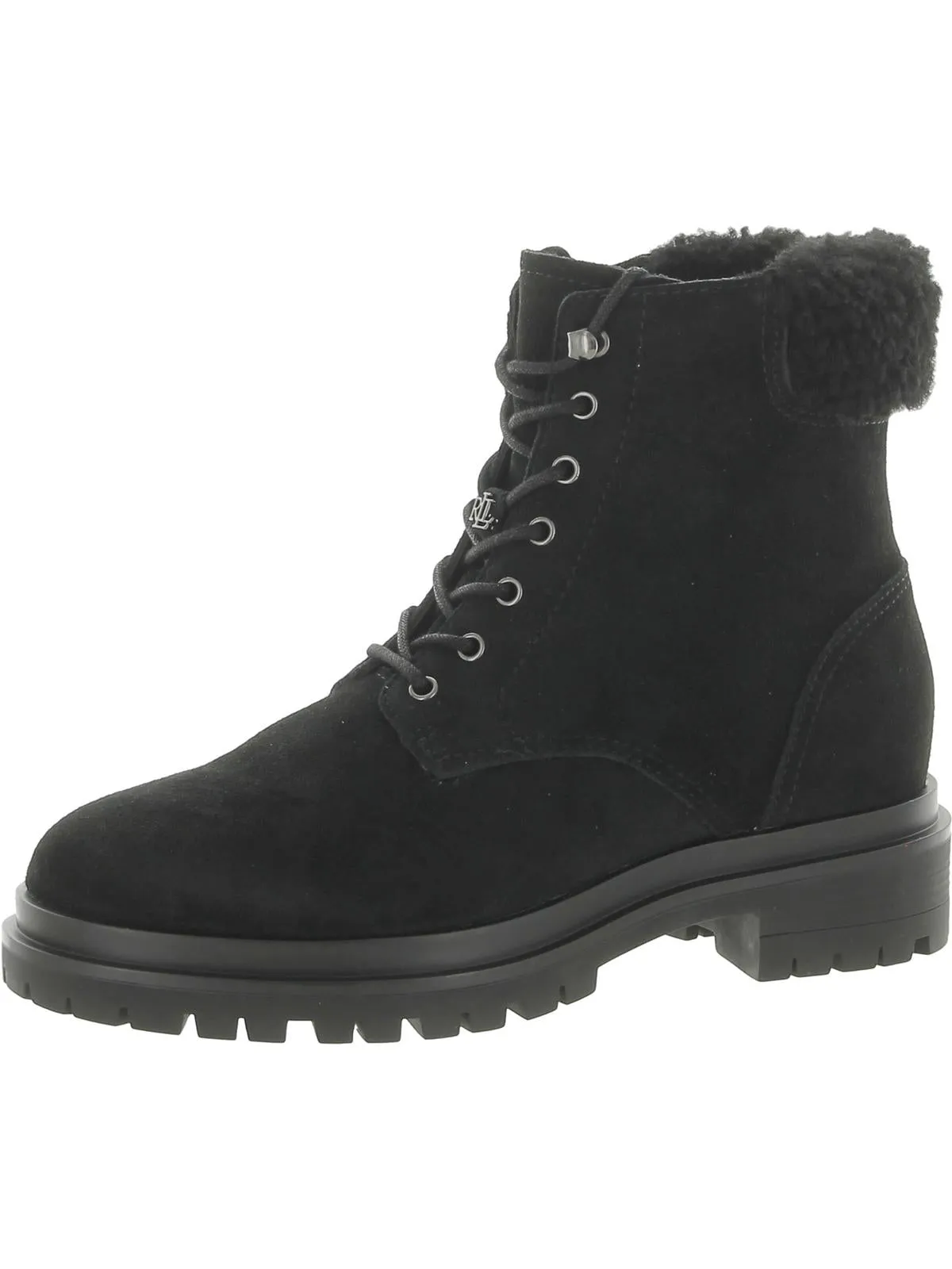 Carlee Womens Suede Shearling Combat & Lace-up Boots