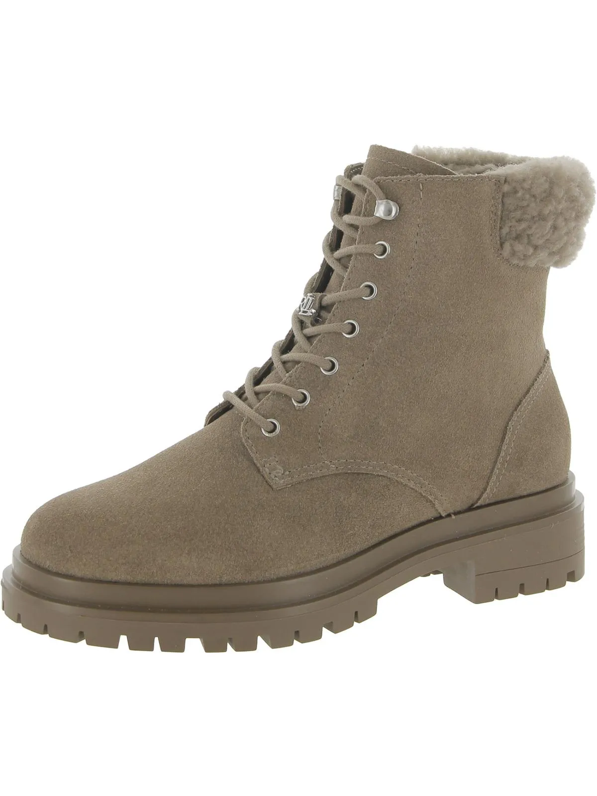 Carlee Womens Suede Shearling Combat & Lace-up Boots