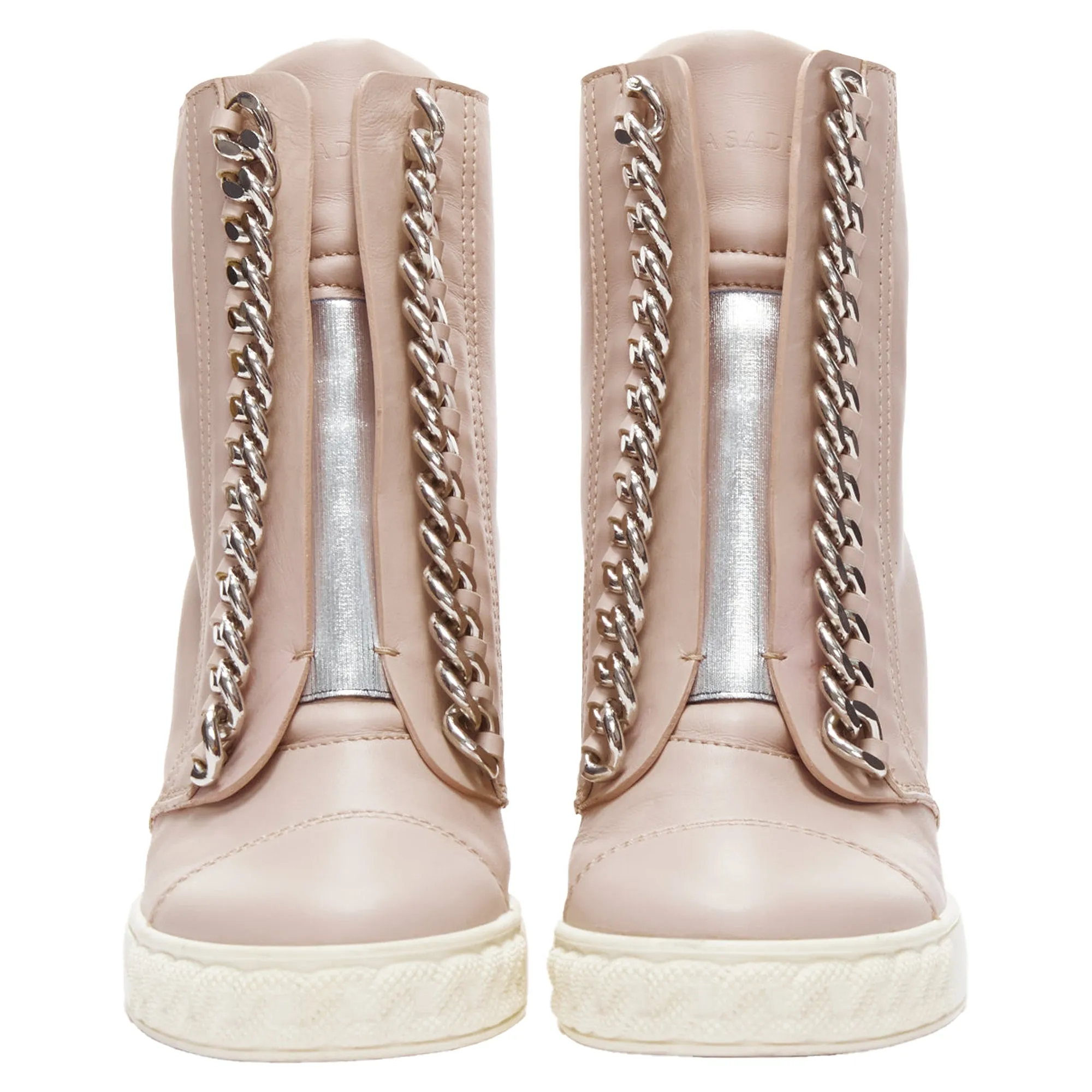 Casadei leather silver chain trim ankle wedge sneakers