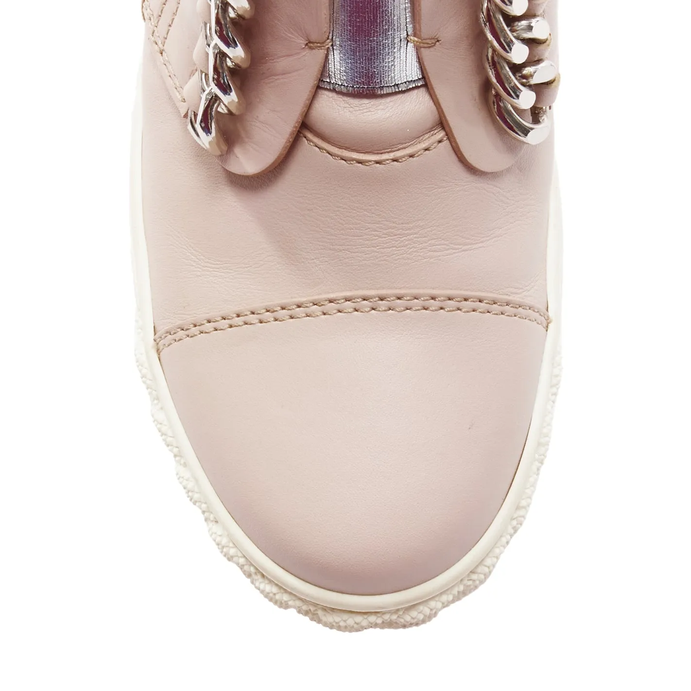 Casadei leather silver chain trim ankle wedge sneakers