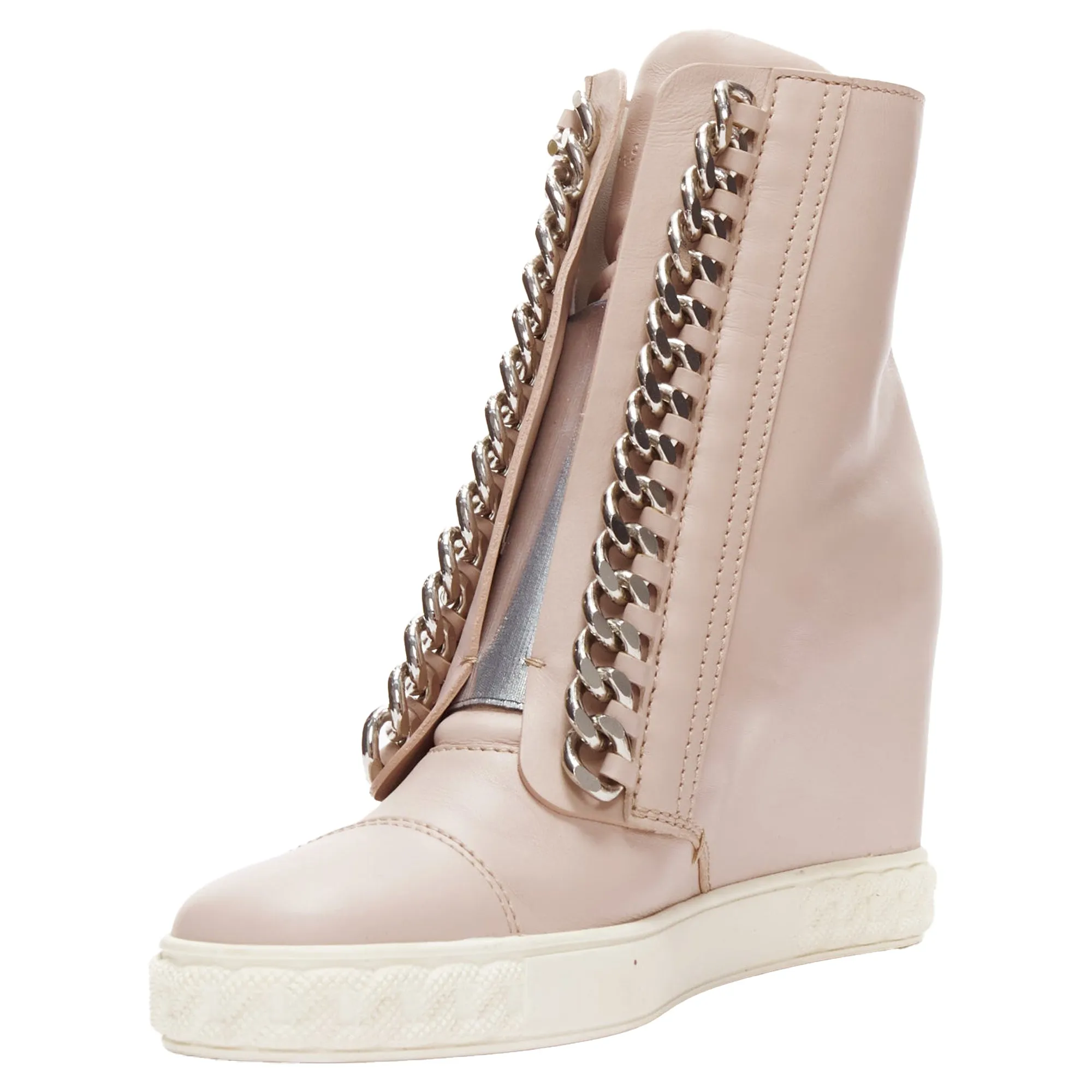 Casadei leather silver chain trim ankle wedge sneakers