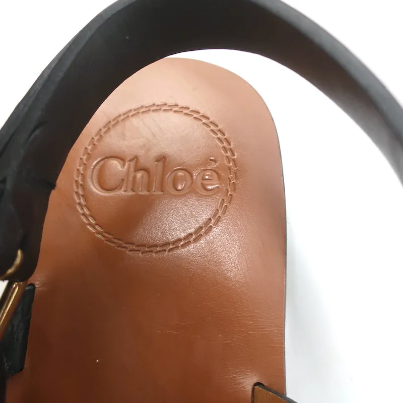 Chloe Demi Flat Slingback Thong Sandals Black Leather Size 38