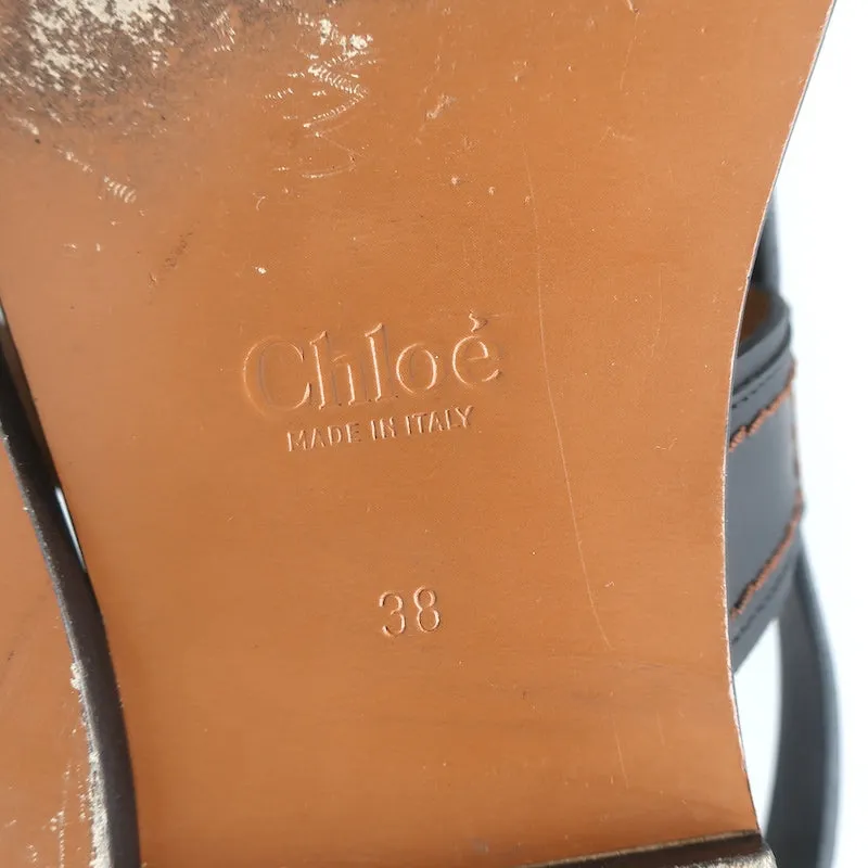 Chloe Demi Flat Slingback Thong Sandals Black Leather Size 38