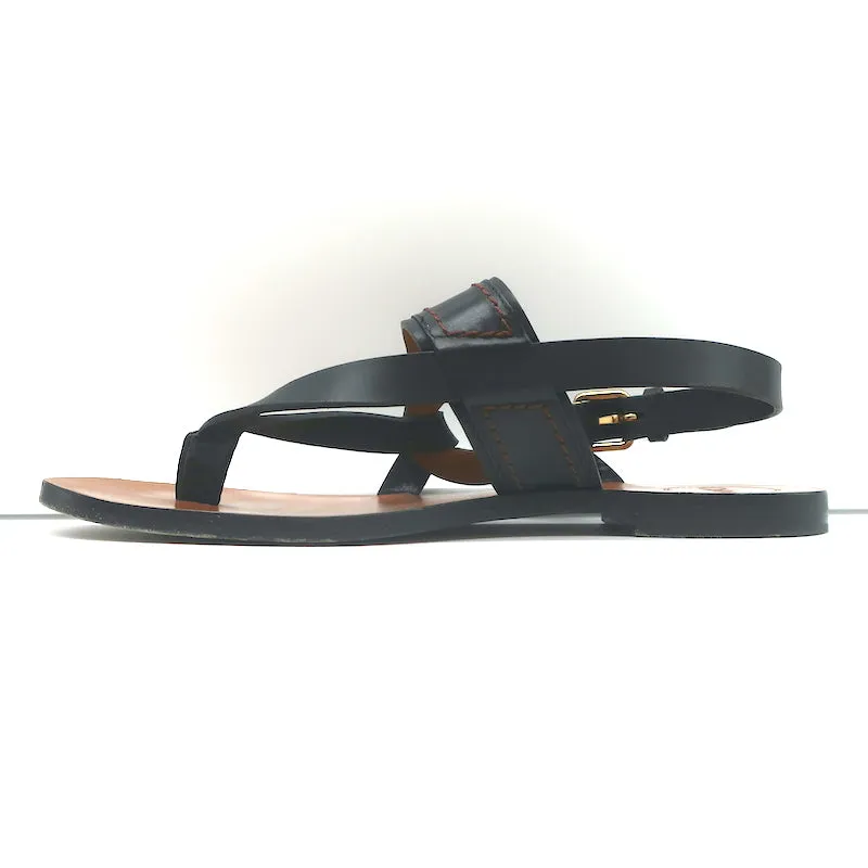 Chloe Demi Flat Slingback Thong Sandals Black Leather Size 38