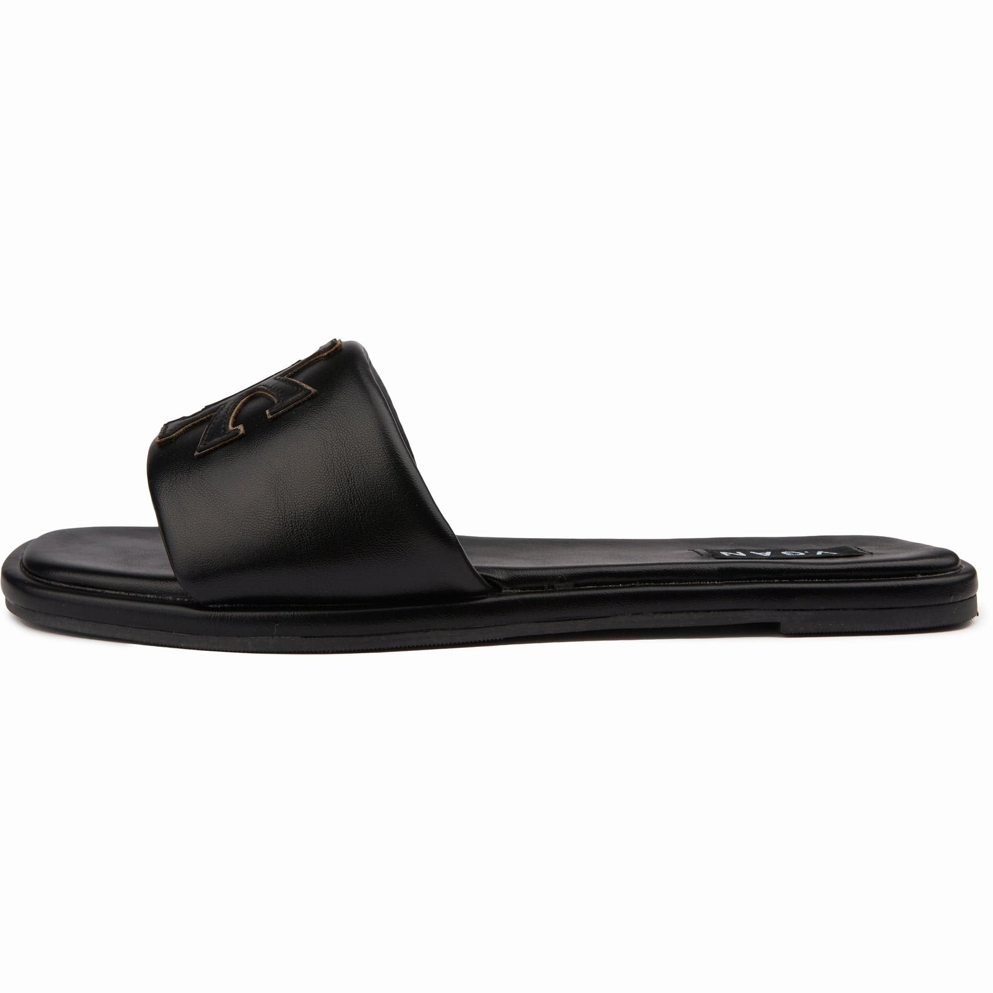 Choy Women's Vegan Leather Logo Slider Sandals | Black