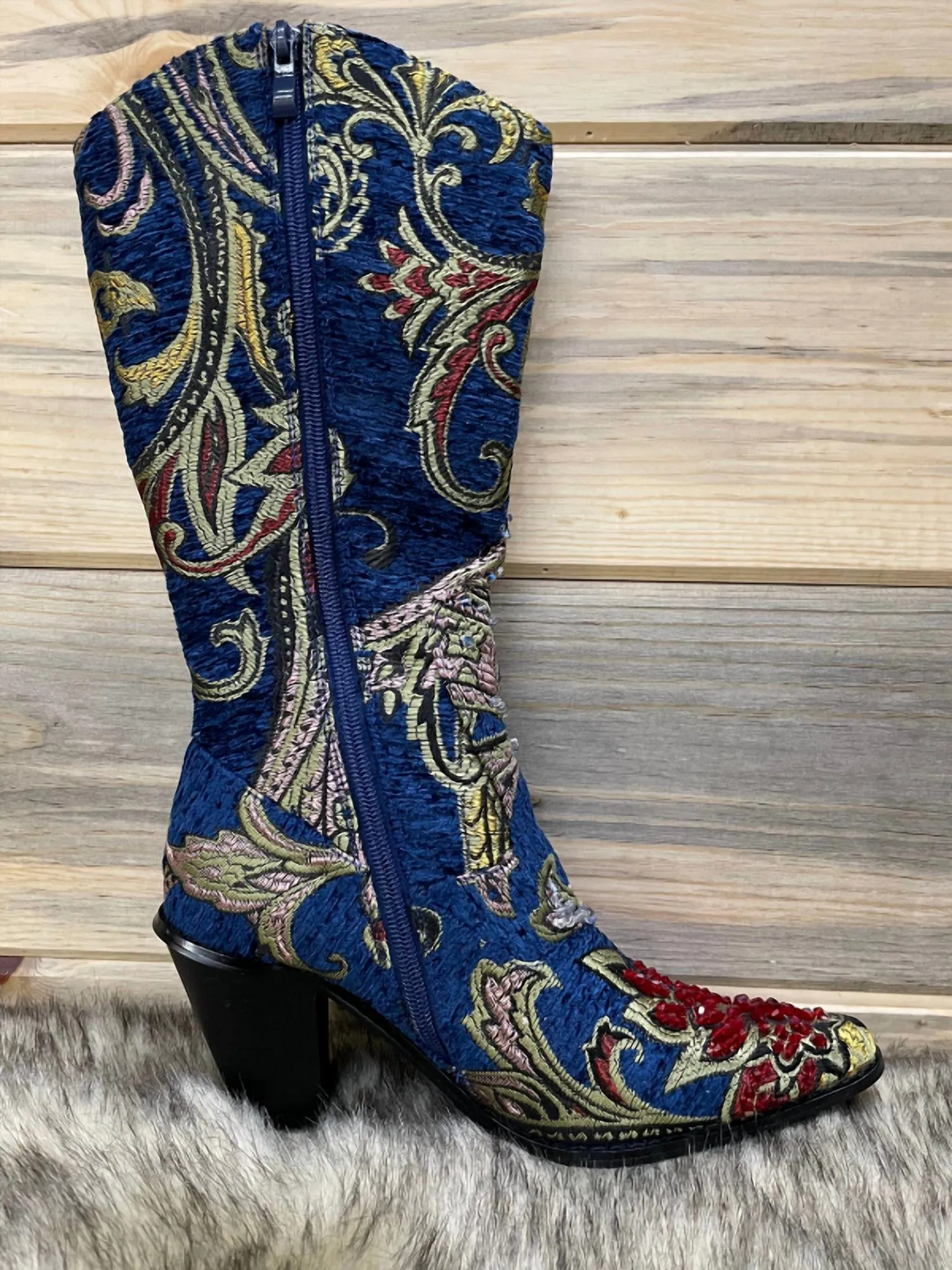 Crystal Embellished Boot In Blue