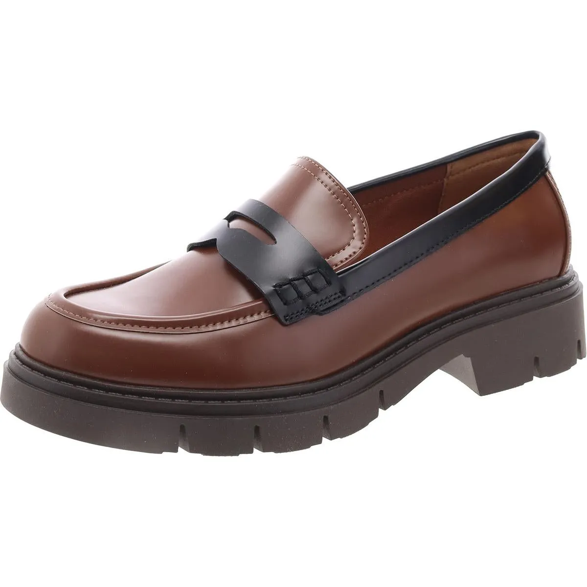 Cube Womens Faux Leather Block Heel Loafers