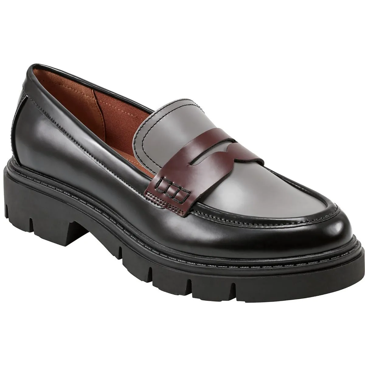 Cube Womens Faux Leather Block Heel Loafers
