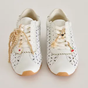 DANIE SNEAKERS WHITE LEATHER   GOLD BOW CHARM BUNDLE