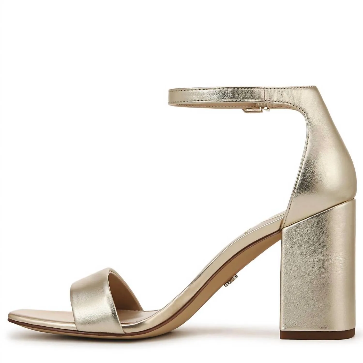 Daniella Block Heel Sandal In Molten Gold Soft Metallic