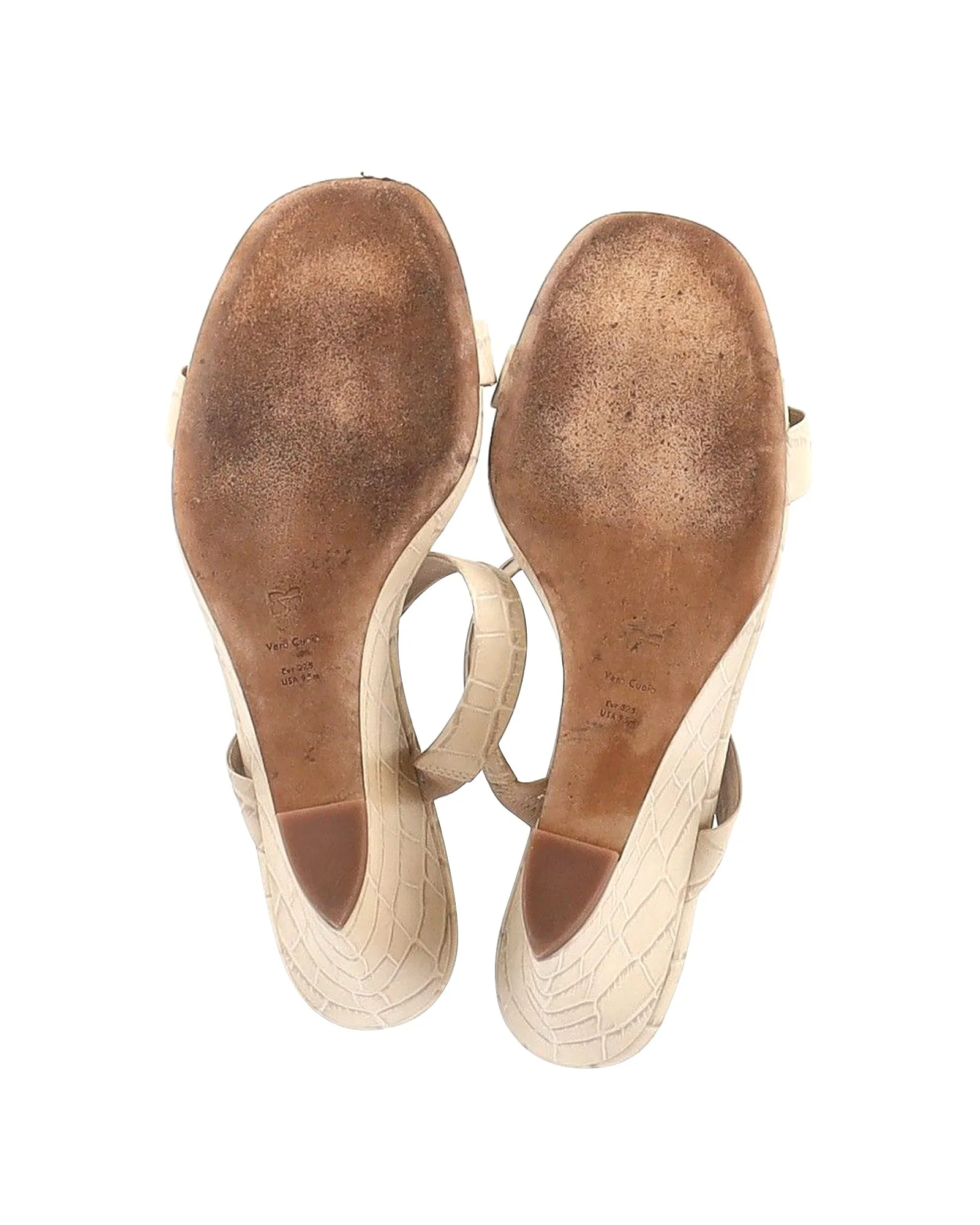 Diane Von Furstenberg Vivienne Croc-Effect Wedge Sandals in Beige Leather