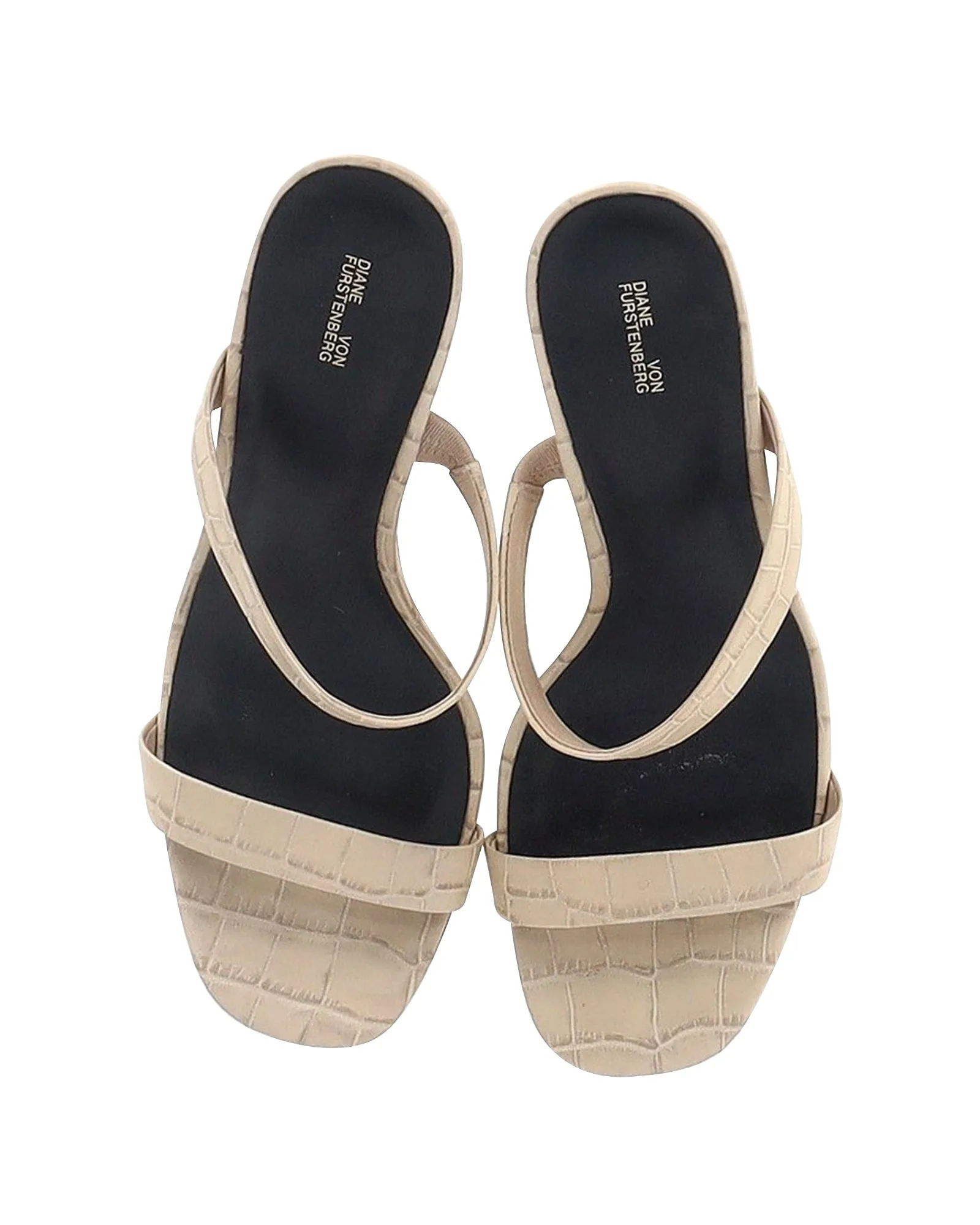 Diane Von Furstenberg Vivienne Croc-Effect Wedge Sandals in Beige Leather
