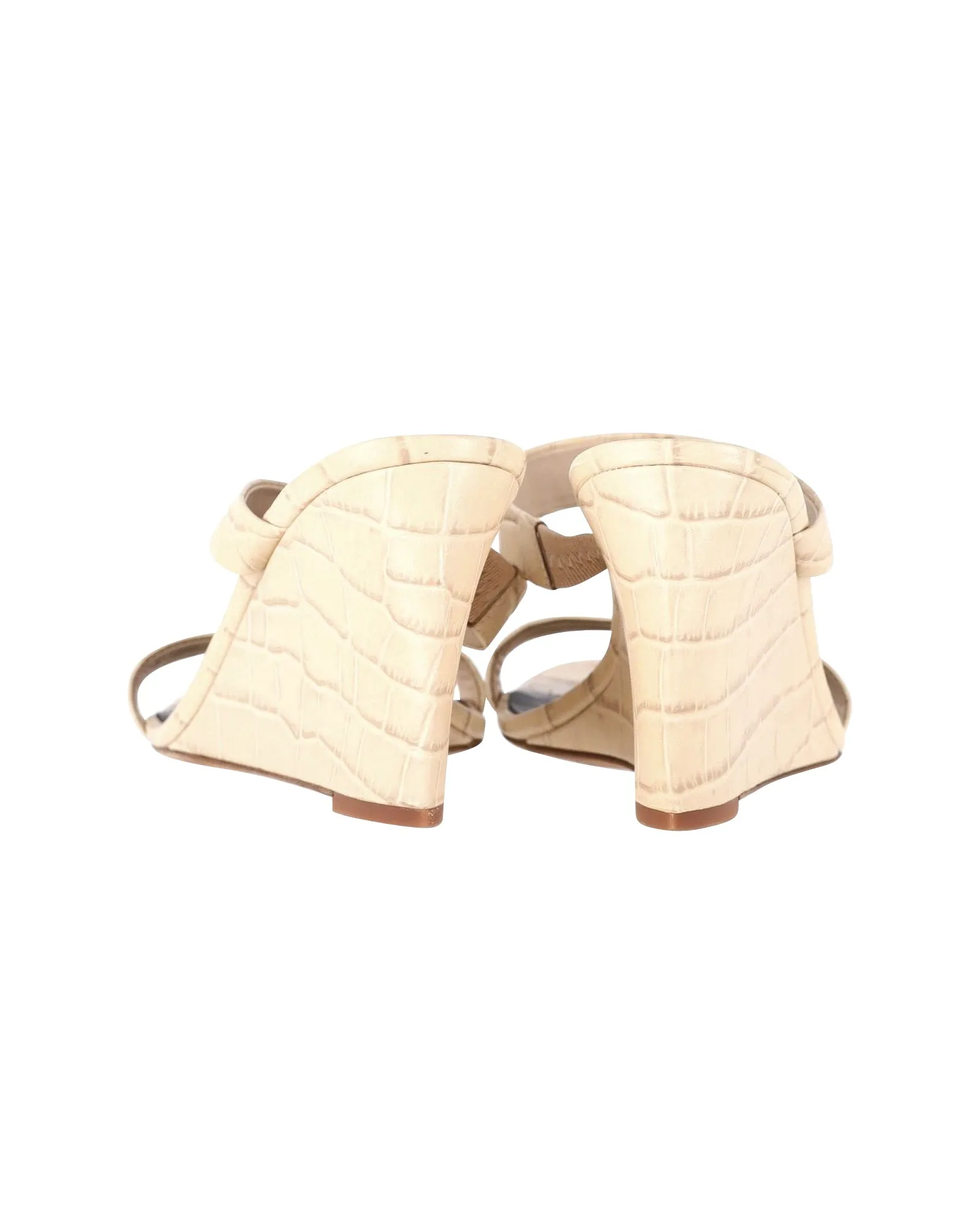 Diane Von Furstenberg Vivienne Croc-Effect Wedge Sandals in Beige Leather