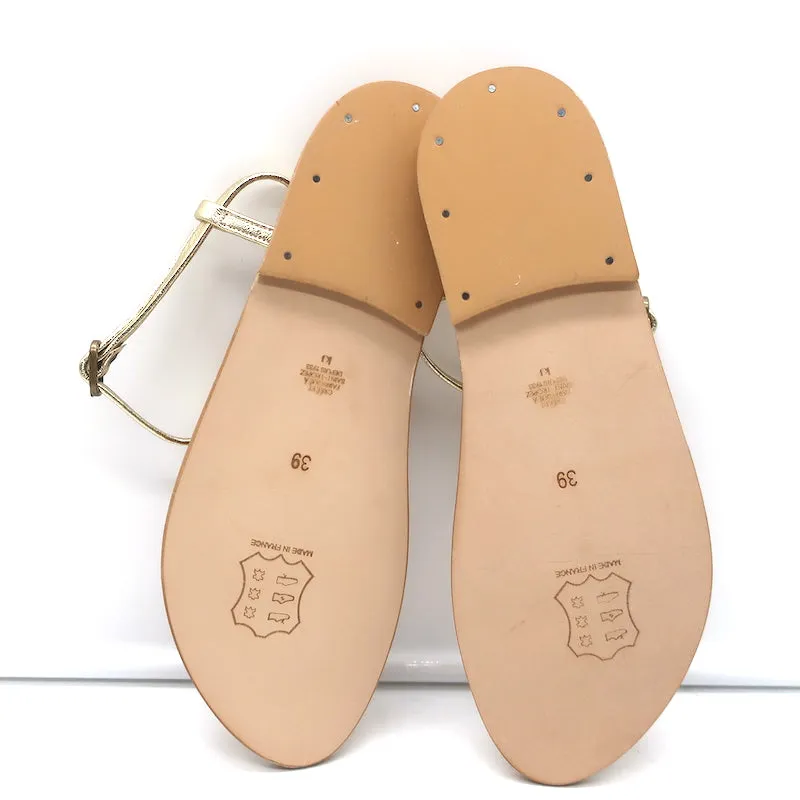 Doen x K.Jacques Cote T-Strap Flat Sandals Gold Metallic Leather Size 39 NEW