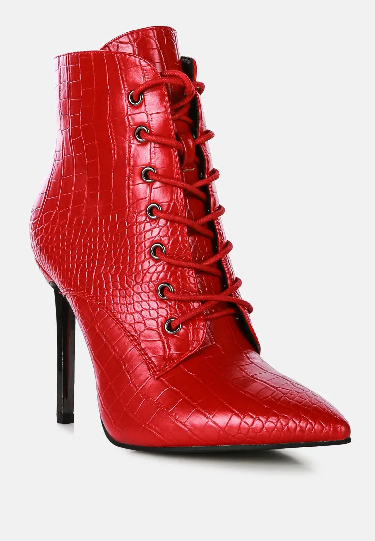escala croc lace-up stiletto boots