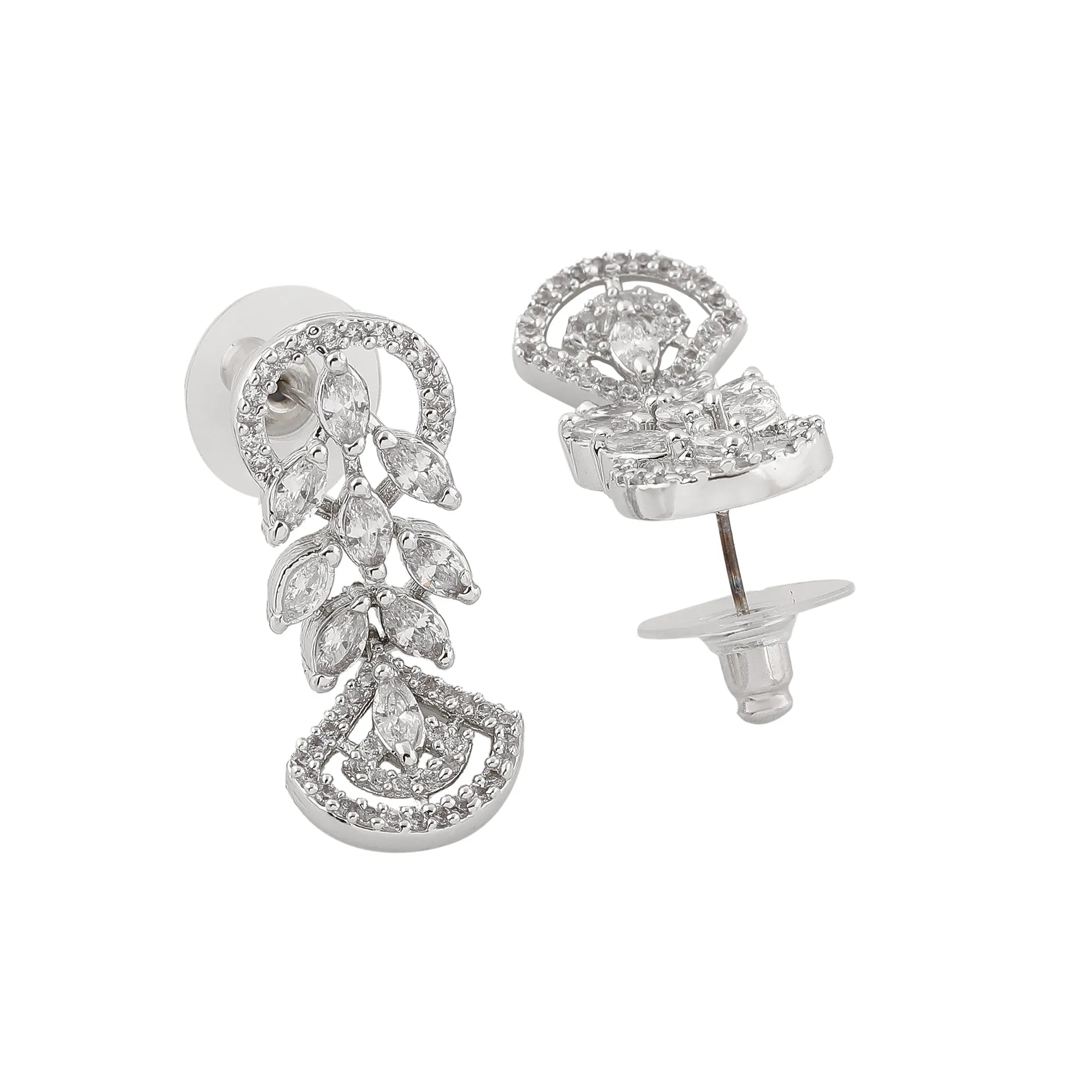 Estele Rhodium Plated CZ Marquise Melody Necklace Set for Women