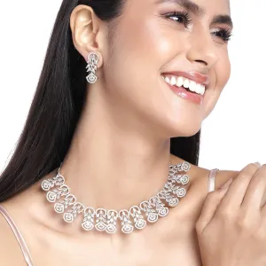 Estele Rhodium Plated CZ Marquise Melody Necklace Set for Women