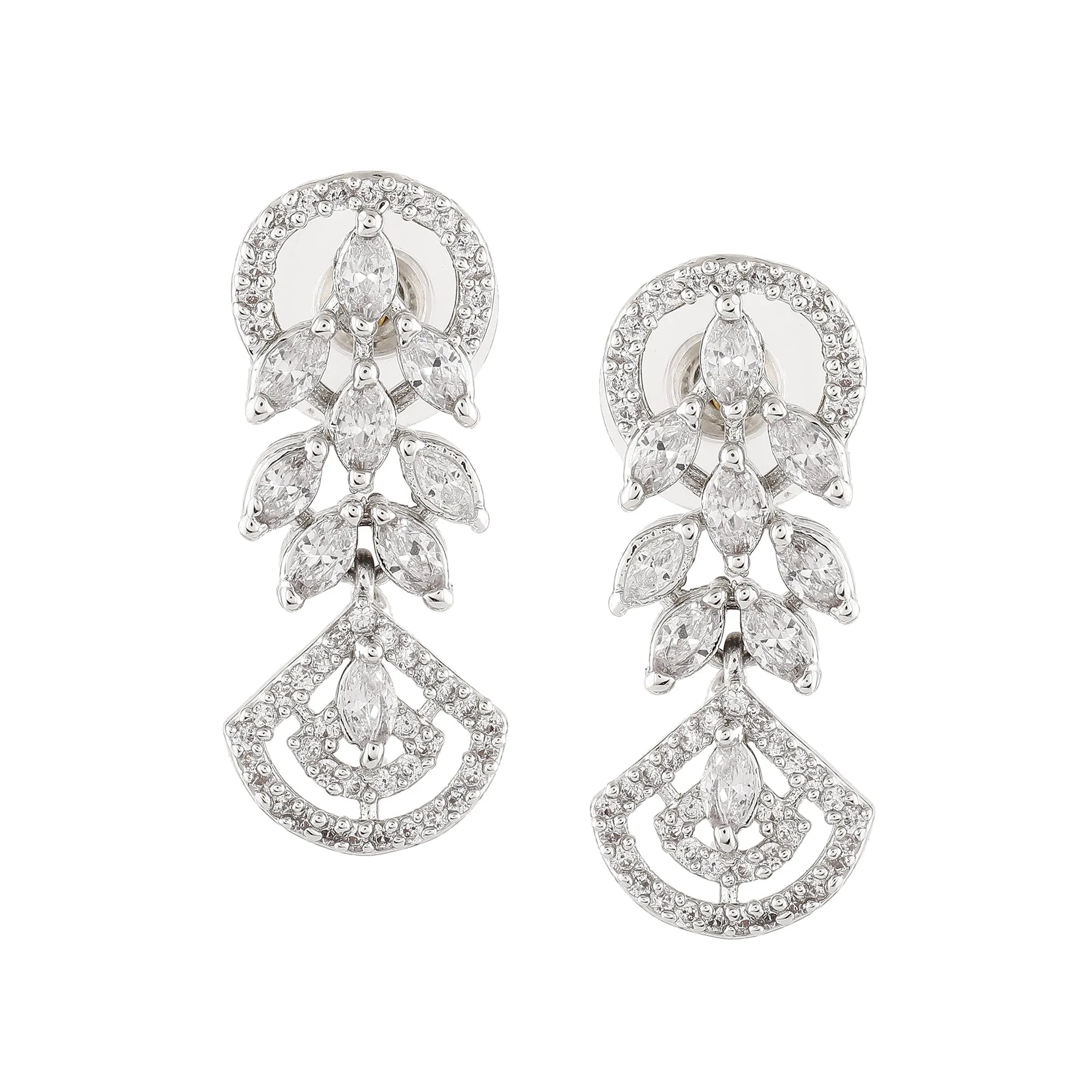 Estele Rhodium Plated CZ Marquise Melody Necklace Set for Women