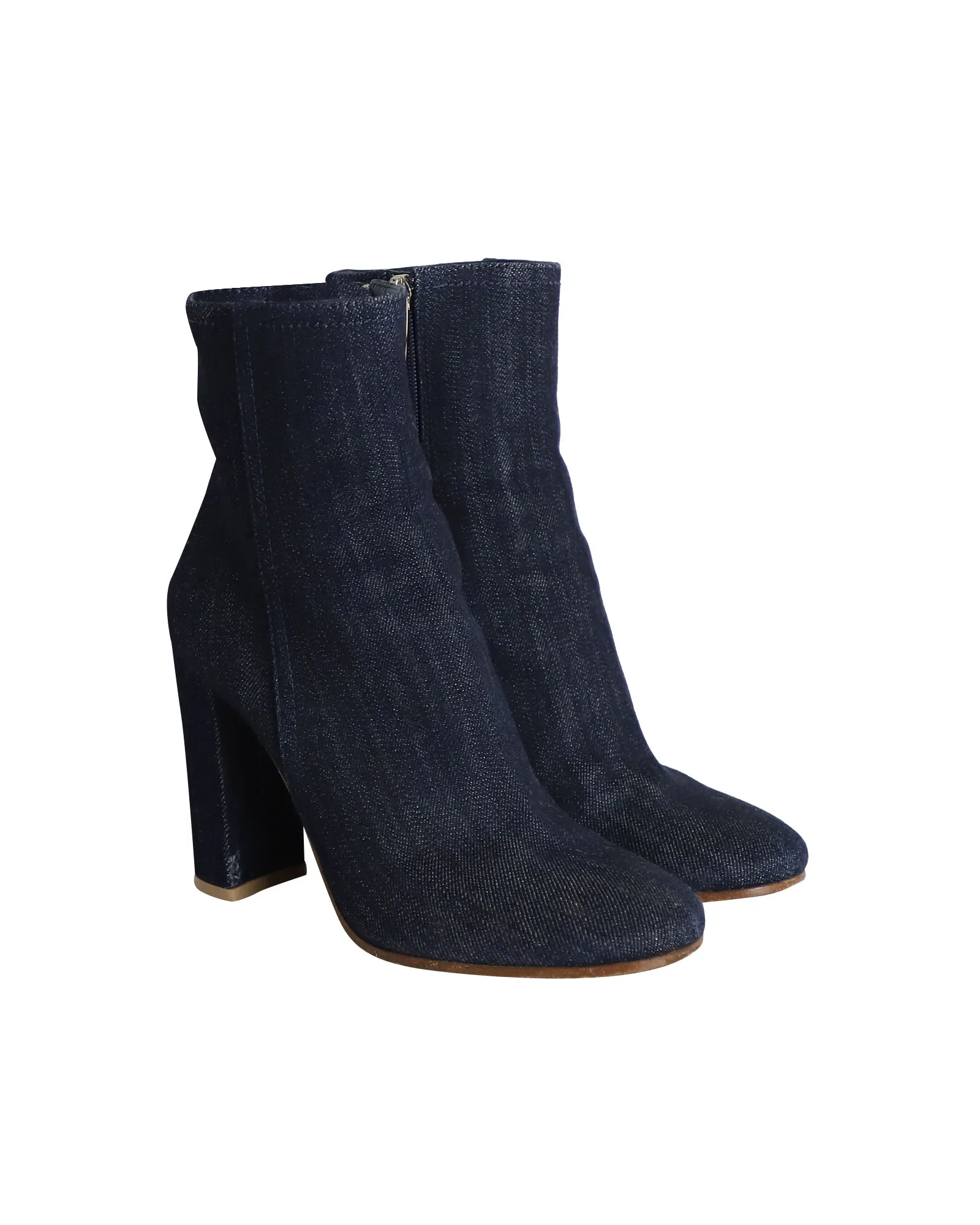 Gianvito Rossi Block Heel Ankle Boots in Blue Denim