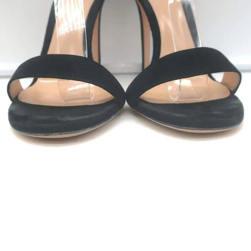 Gianvito Rossi Portofino 105 Sandals Black Suede Size 37 Ankle Strap Heels